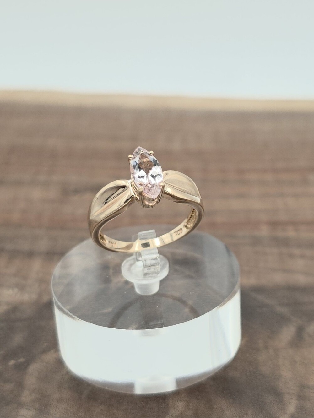 Vintage QCD 10k Rose Gold Marquise Cut Pink Morganite Ring